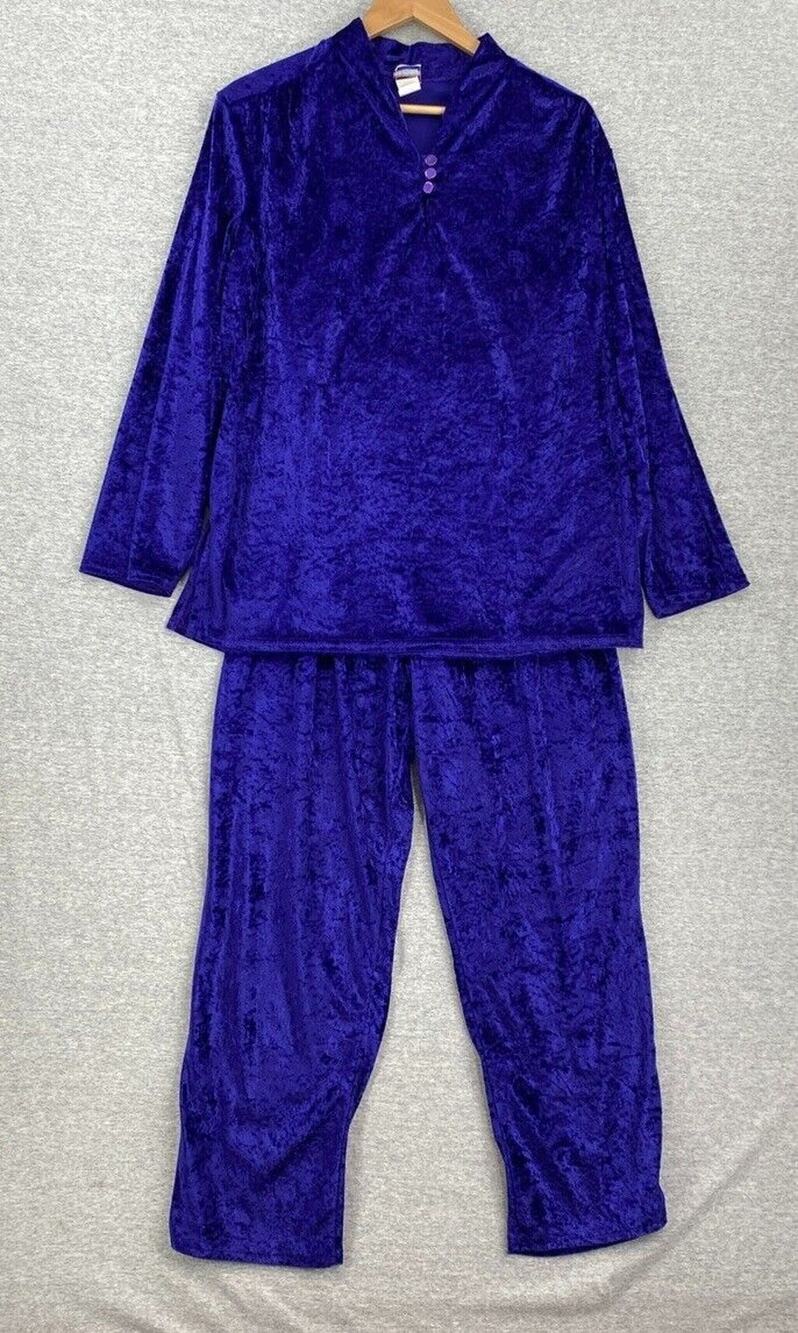 Vintage Granada Pajama Set Womens Medium Purple Crushed Velour Lounge Pants Top